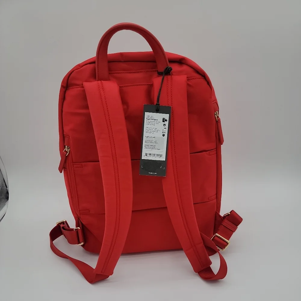 Tumi Red Backpack with Gold Hardware